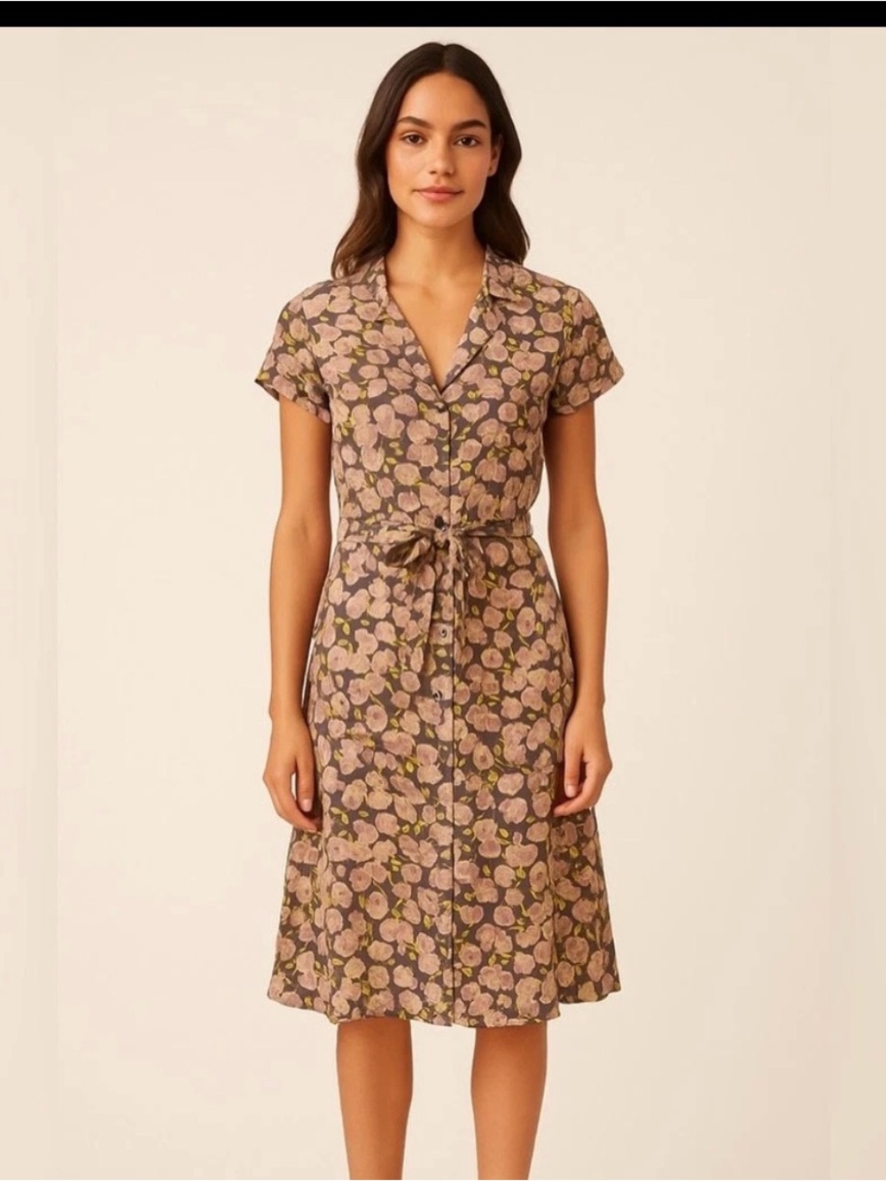 Sundance Silk Cotton Floral Midi Shirt Dress Belted Cottagecore Size 8